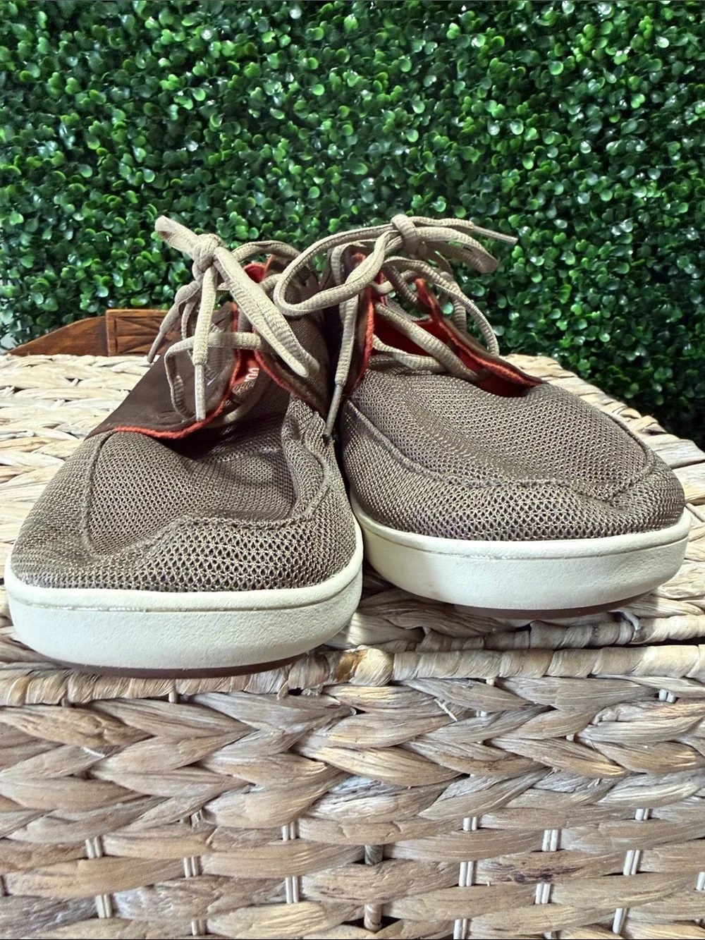OluKai Men’s Brown Mesh Sneakers with Red Lining